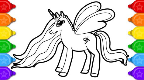 Glitter Fairy Unicorn In Clouds Drawing And Coloring Page For Kids How