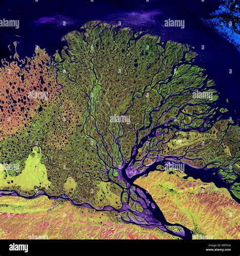 Lena River Delta Landsat 2000 Stock Photo Alamy