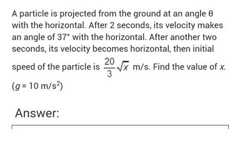 A Particle Is Projected From The Ground At An Angle θ With The Horizontal