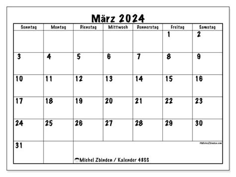 Kalender März 2024 48ss Michel Zbinden Lu