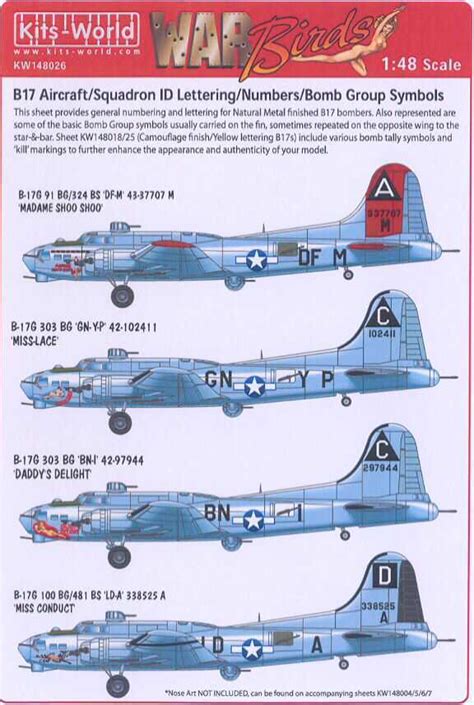 Kits World Decals 148 B 17 Squadron Id Bomb Group Numbers