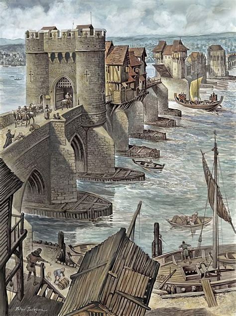 Reconstruction Showing Old London Bridge A Few Years After It Was Built