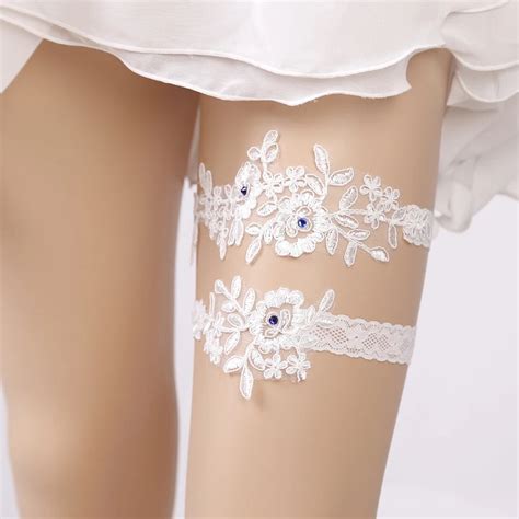 Gtglad Wedding Garters Blue Rhinestone White Embroidery Floral Sexy Garters For Women Female