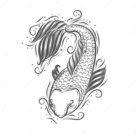 beautiful japanese carp koi hand drawn isolated illustration ethnic boho gypsy style tattoo
