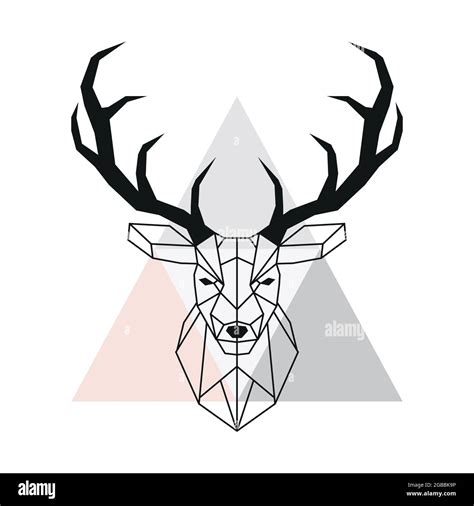 Vector Geometric Deer Head Stag Head And Antlers Low Poly Style