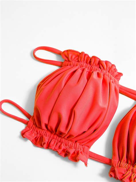 Emmiol Free Shipping 2023 Smocked Bandeau Bikini Set Red M In Bikini Sets Online Store Emmiol