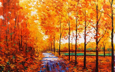 Art Artistic Oil Painting Nature Landscape Trees Forest Path