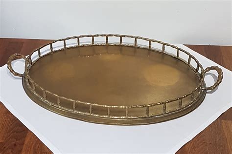 Vintage Brass Oval Rimmed Serving Tray Whandles