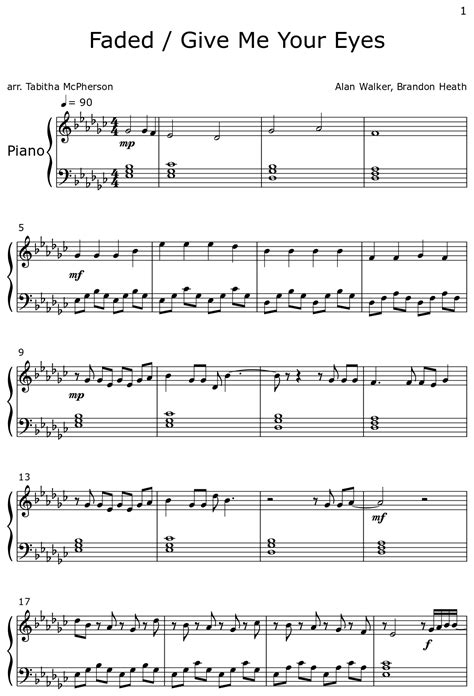 Faded Give Me Your Eyes Sheet Music For Piano