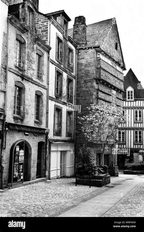 Half Timbered And Stone Buildings In The Old Medieval City Of Quimper