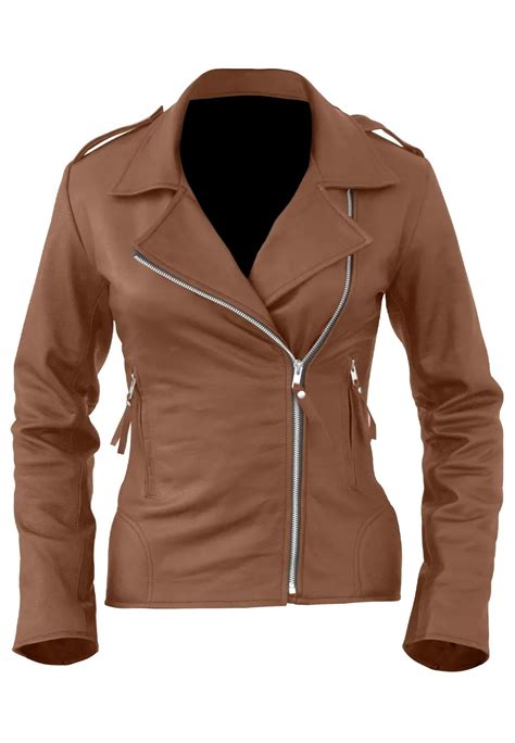 Womens Brando Brown Faux Leather Biker Jacket