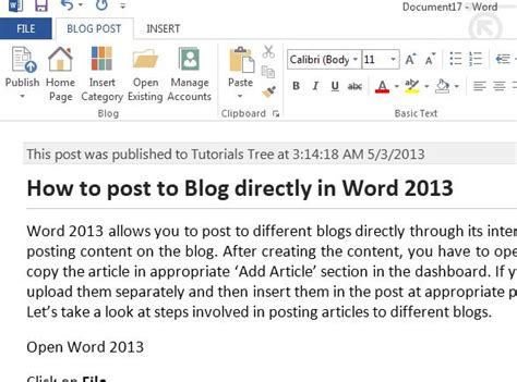 How To Publish Blog Posts In Word 2013 Tutorials Tree Learn
