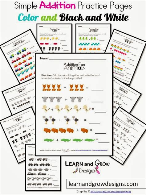 Learn And Grow Designs Website Simple Addition Practice Pages