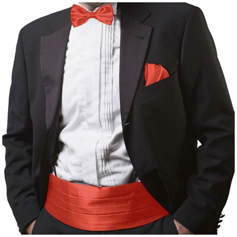 Gassani Classic Red Mens Satin Cummerbund Pretied Bow Tie And Pocket Square Gassani