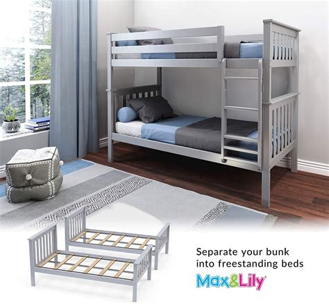 Max And Lily Twin Over Twin Bunk Bed Storage Grey