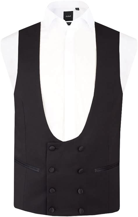 Dobell Mens Black Tuxedo Waistcoat Regular Fit 8 Button Double Breasted