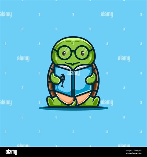 Vector Illustrations A Cartoon Image Of A Cute Turtle Reading A Book