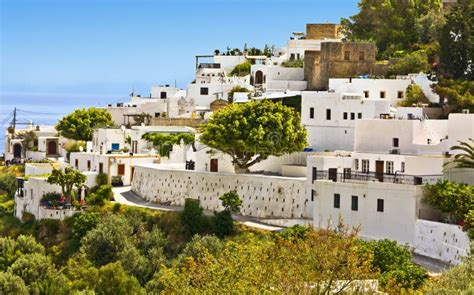 Die Kirche Von Panagia Lindos Rhodos Griechenland Stockbild Bild