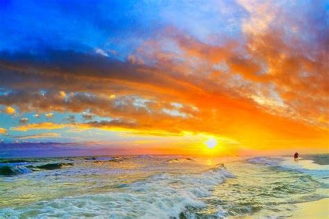 Beautiful Ocean Sunset Waves Red Orange Blue Sky By Eszra Tanner