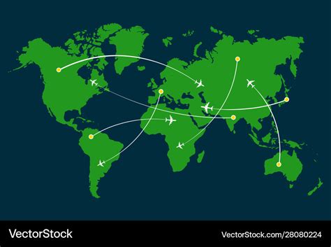 World Map Airline Airplane Flight Path Travel Vector Image