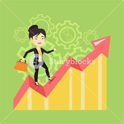 Successful Asian Businesswoman On Profit Chart Young Businesswoman