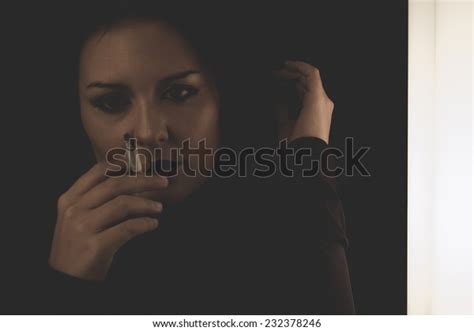 Sensual Brunette Smoking Snuff Smoke Addiction Stock Photo 232378246