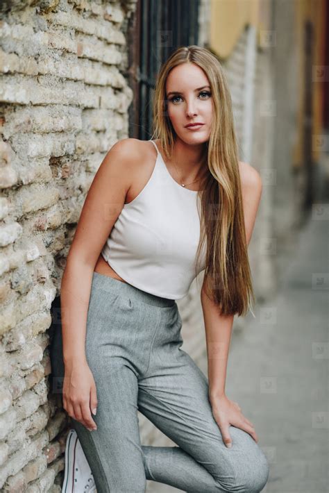 Blond Girl Wearing Casual Clothes In The Street Stock Photo 184419