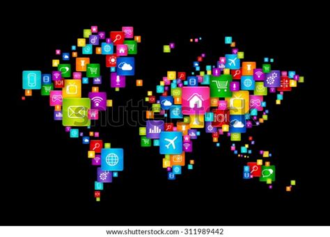World Map Made Flying Desktop Icons Stock Illustration 311989442