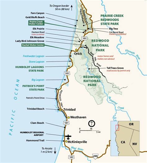 Redwood Coast Parks Map California Travel Road Trips Pacific Coast