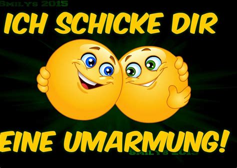 Two Yellow Emoticions With The Words Rich Schicke Dir Meine Umarkung
