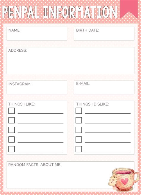 If you submit multiple applications you will be charged for each one submitted. The Pink Aficionada: Freebie Friday: Penpal Information Sheets