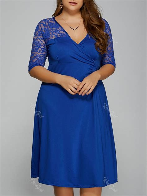 Blue Lace Trim Embellished Wrap Dress