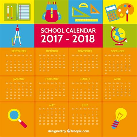 Free Vector 2017 2018 School Year Calendar