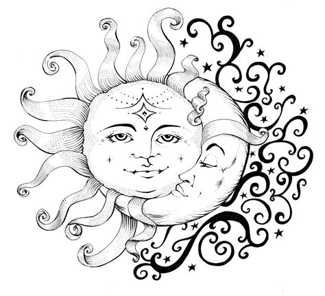 Celestial Sun And Moon Coloring Pages