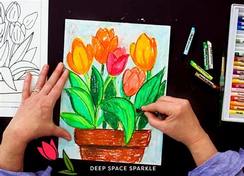 How To Draw With Oil Pastels Tulip Drawing Deep Space Sparkle