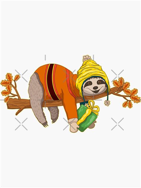 Sloth Fall Autumn Thanksgiving Sticker For Sale By Frittata Redbubble