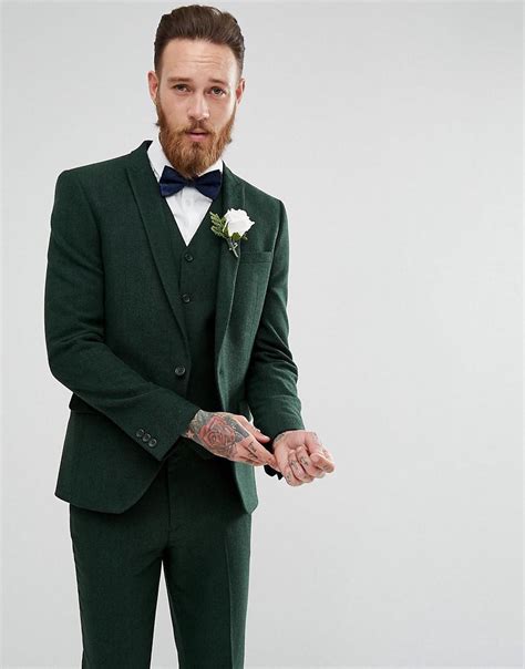 Asos Asos Wedding Skinny Suit Jacket In Forest Green Herringbone For