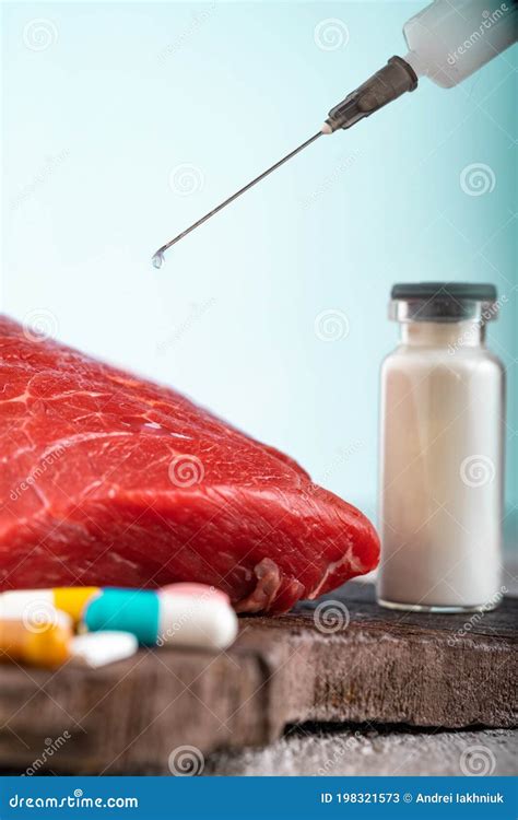 injection of antibiotic into raw meat stock image image of experiment biology 198321573