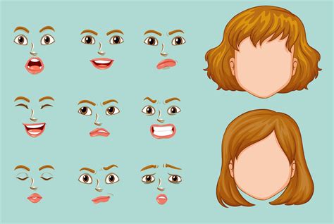 Woman Faces With Different Expressions 417373 Vector Art At Vecteezy