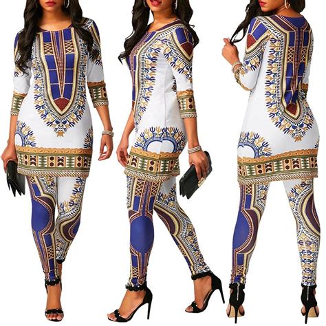 African Clothes Women Dashiki Print Three Quarter Outfit And Pants Sets