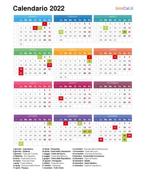 Calendario 2022 Italia Bimcalit