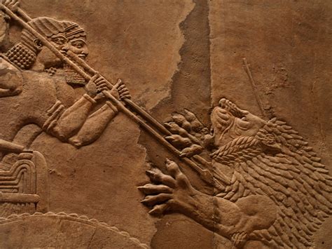 Assyrian Relief Carving Men Spearing Lion Closer Flickr