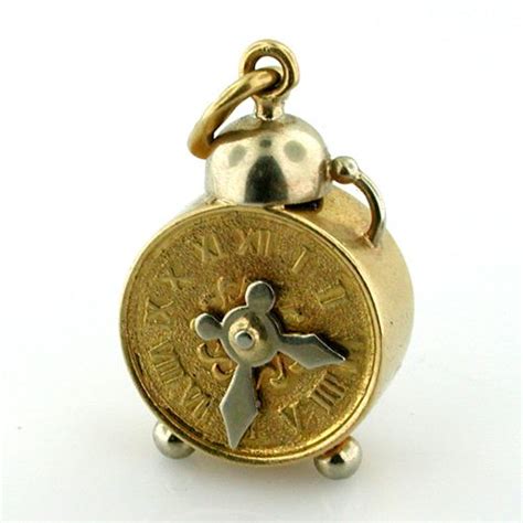 18k Gold Single Bell Alarm Clock Movable Hands Vintage Charm Pendant