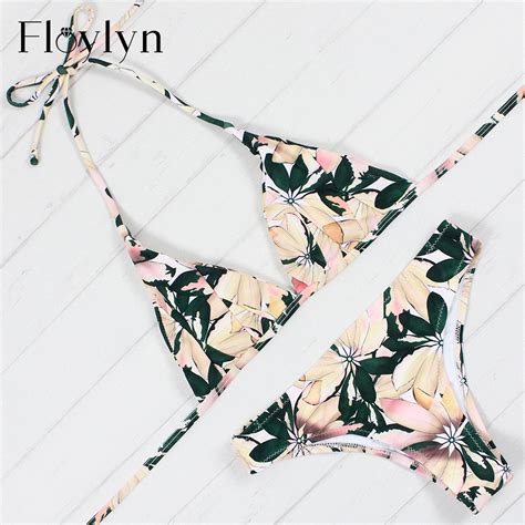 Floylyn Brand Female Bikinis Women 2017 Push Up Bikini Floral Bathing Suit Women Summer Sexy