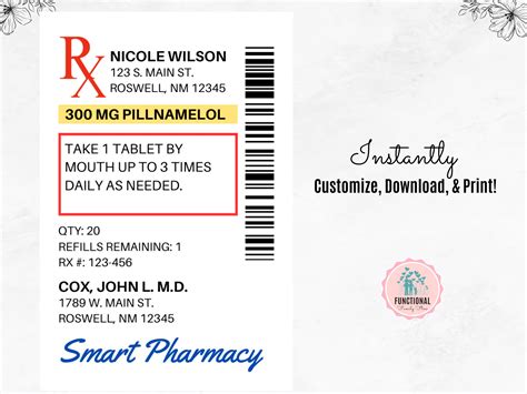 Prescription Label Template Editable Rx Bottle Label Template Party Favor Fun Pill Bottle Label