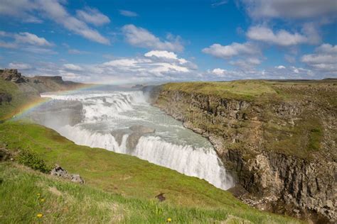 Waterfall Gullfoss And Rainbow Iceland Stock Photo Image Of Gullfoss