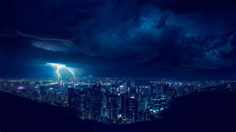 X Storm Night Lightning In City K P Resolution Hd K Wallpapers Images