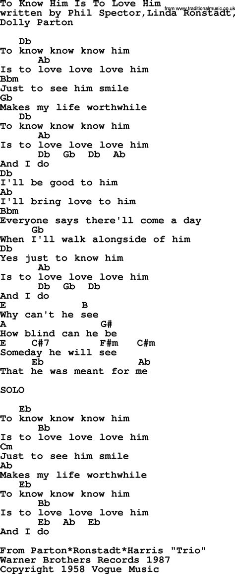 Emmylou Harris Song To Know Him Is To Love Him Lyrics And Chords