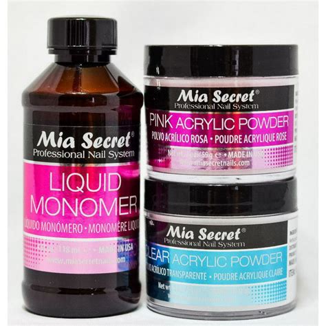 Mia Secret Liquid Monomer 4oz And 2oz Clear And 2oz Pink Acrylic Powder