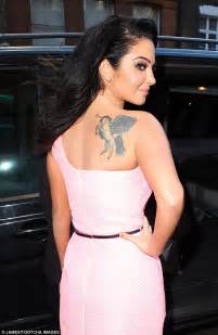 tulisa contostavlos flaunts unicorn tattoo in pink dress at national film awards daily mail online